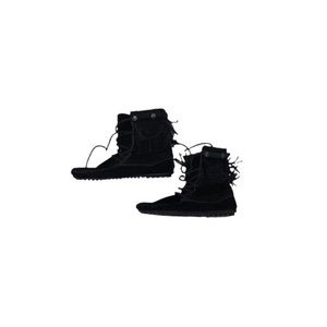 Minnetonka Black Suede Studded Fringe Moccasin Booties - Women’s Size 6